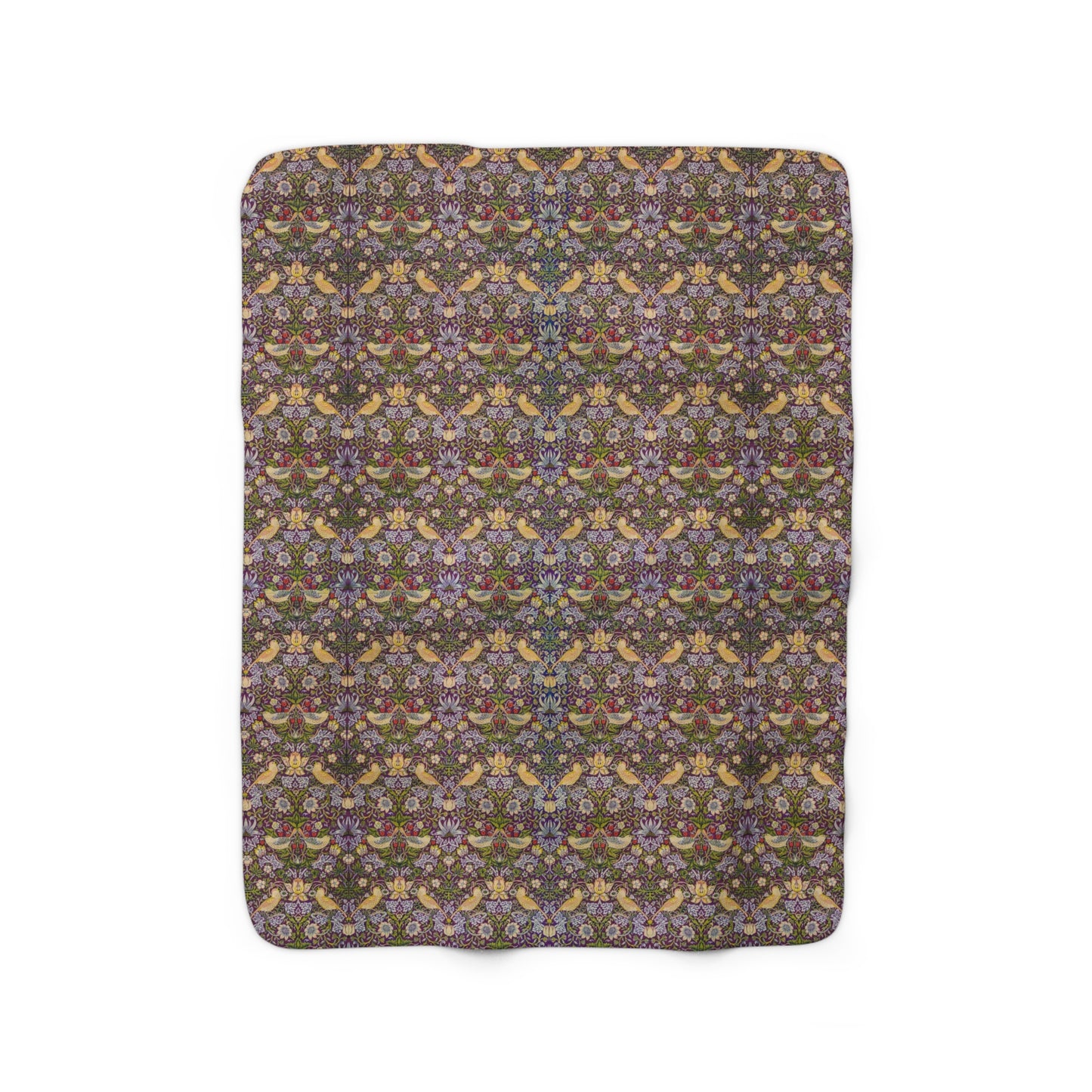 Sherpa Fleece Blanket inspired by William Morris - Strawberry Thief Collection (Damson)