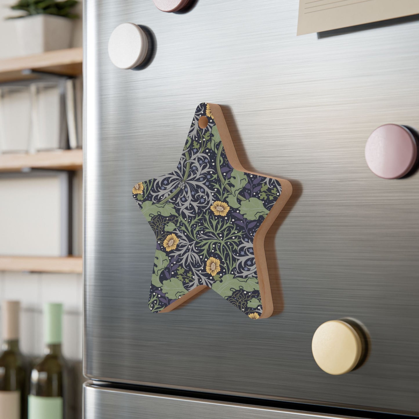 Wooden Christmas Ornaments inspired by William Morris - Seaweed Collection (Yellow Flower)