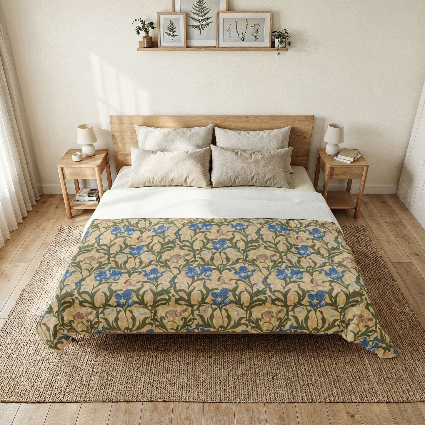 Cotton Comforter inspired by William Morris - Blue Iris Collection