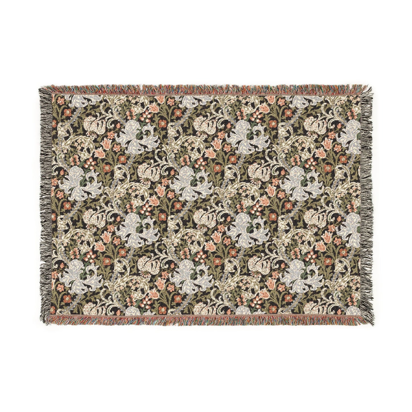 Woven Cotton Blanket inspired by William Morris - Golden Lily Collection (Midnight)