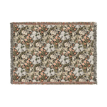 Woven Cotton Blanket inspired by William Morris - Golden Lily Collection (Midnight)