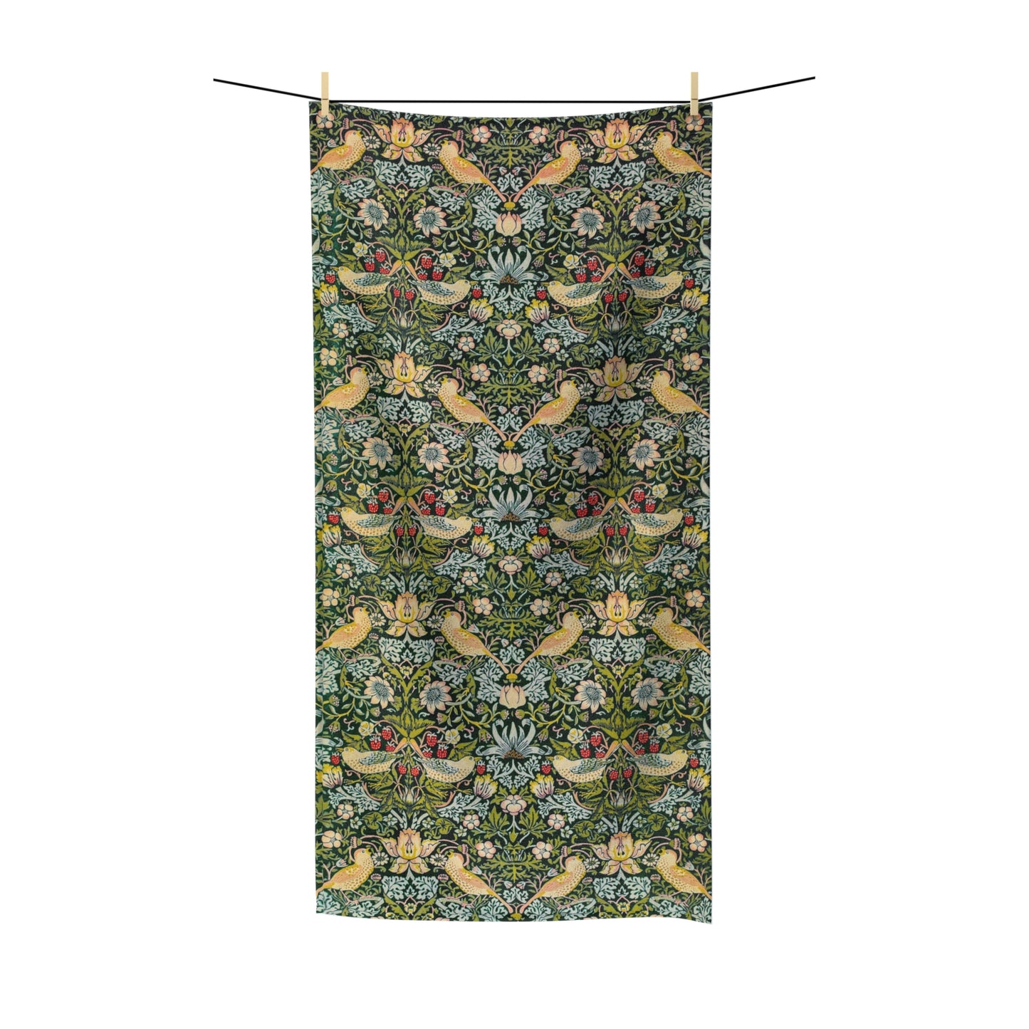 Luxury Polycotton Towel inspired by William Morris - Strawberry Thief Collection (Ebony)