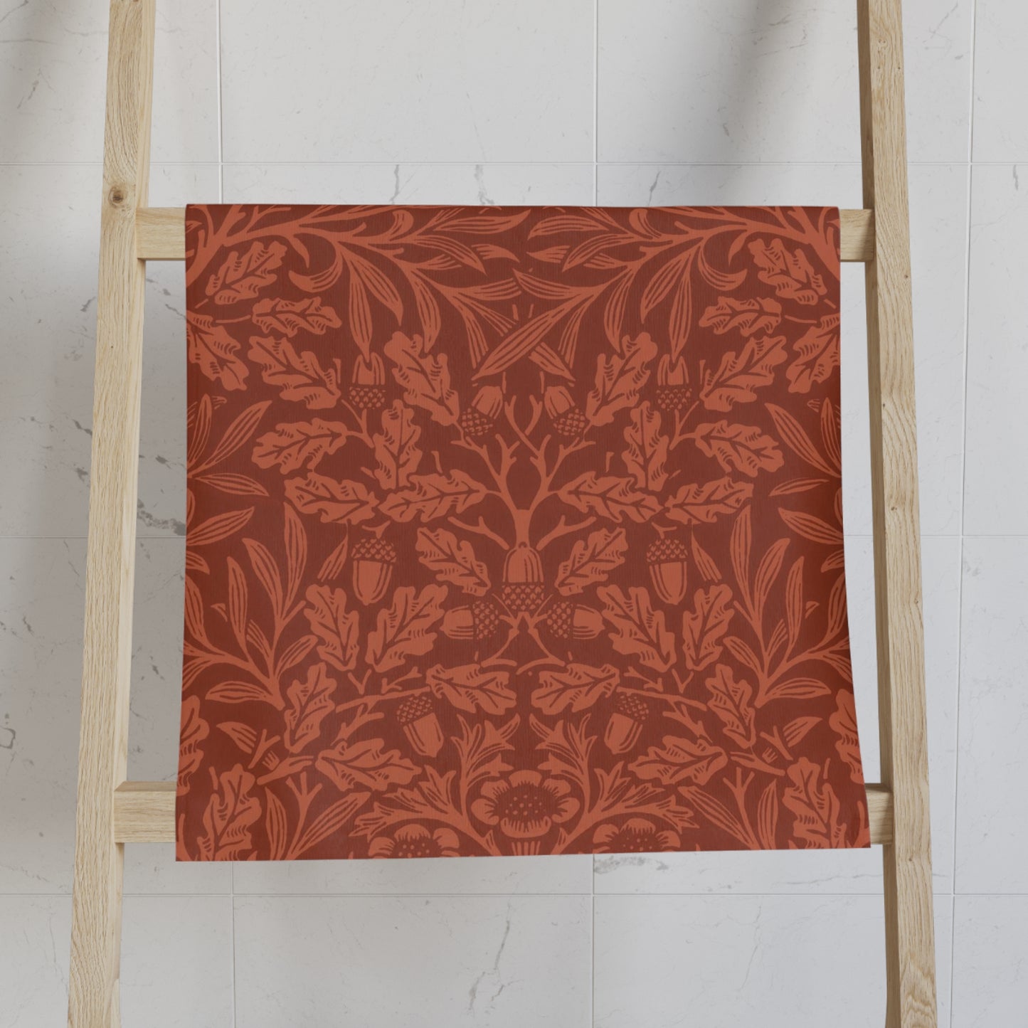 Bathroom Hand Towel inspired by William Morris - Acorns & Oak Leaves Collection (Rust)