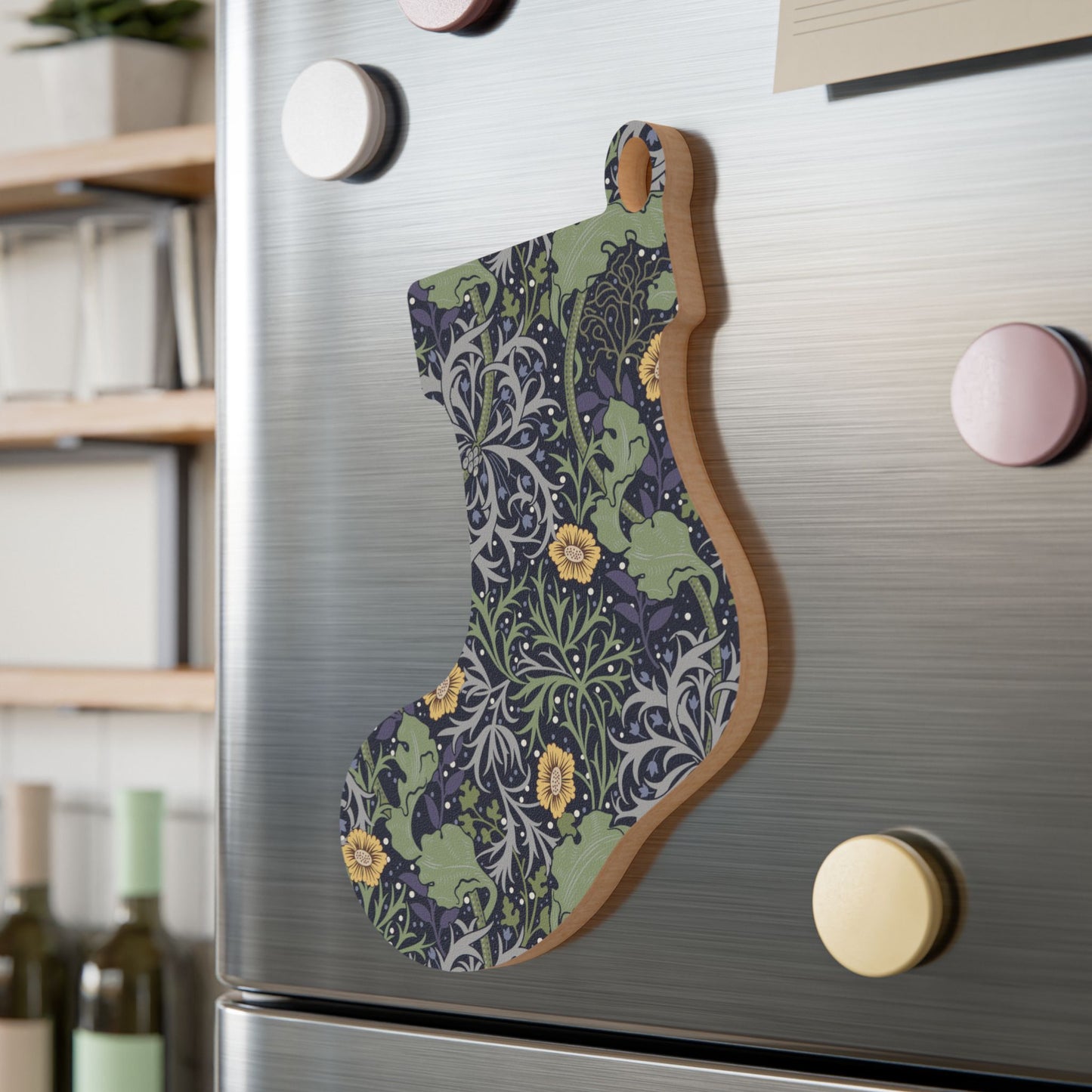 Wooden Christmas Ornaments inspired by William Morris - Seaweed Collection (Yellow Flower)
