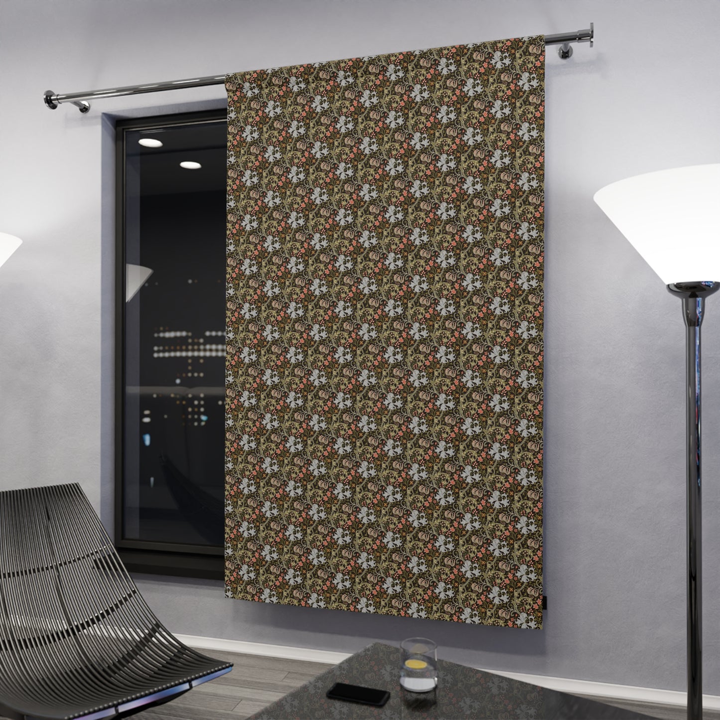 Blackout Window Curtain inspired by William Morris (1 Piece) - Golden Lily Collection (Midnight)