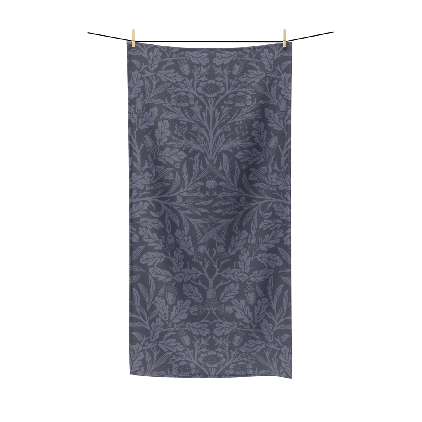 Luxury Polycotton Towel inspired by William Morris - Acorns and Oak Leaves Collection (Smoky Blue)