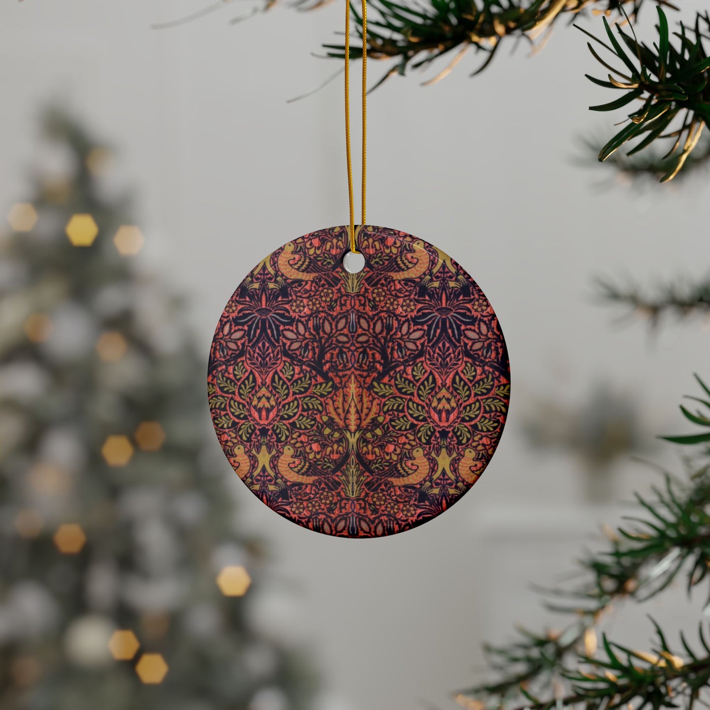 Ceramic Christmas Ornaments inspired by William Morris - Dove & Rose Collection - Double Sided Print: 1pc, 3pcs, 5pcs, 10pcs