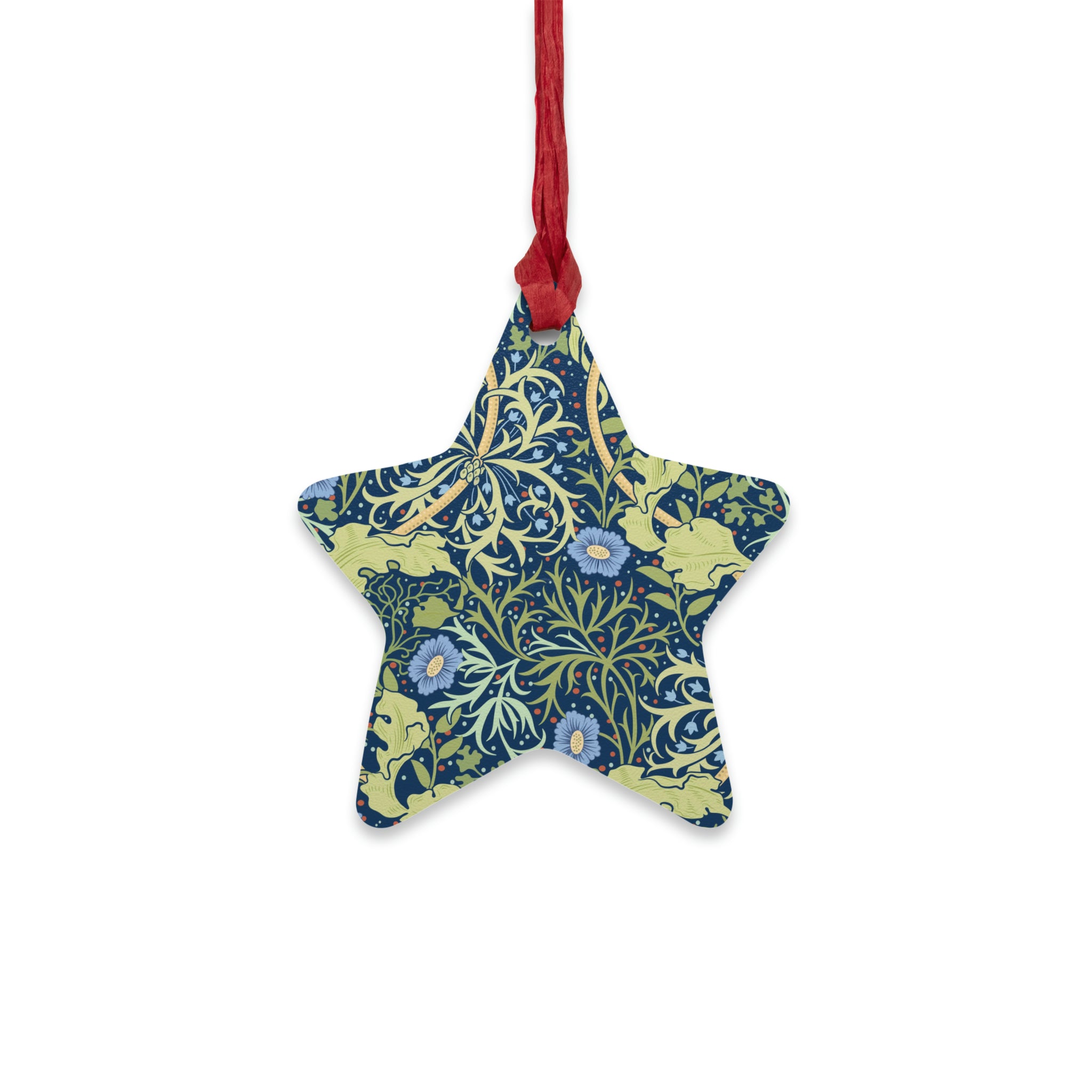 Wooden Christmas Ornaments by William Morris - Seaweed (Blue