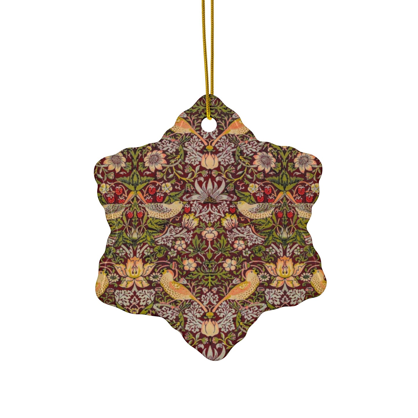 Ceramic Christmas Ornaments inspired by William Morris - Strawberry Thief Collection (Crimson) - Double Sided Print: 1pc, 3pcs, 5pcs, 10pcs