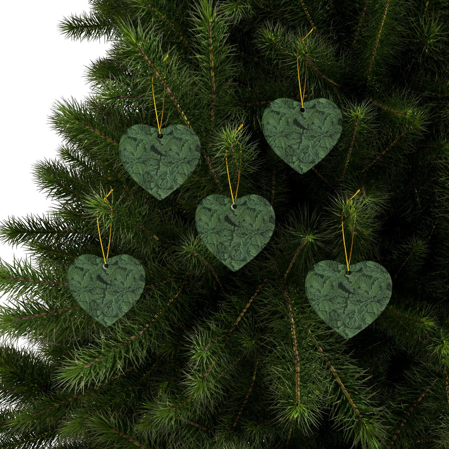 Ceramic Christmas Ornaments inspired by William Morris - Acanthus Collection (Green) - Double Sided Print: 1pc, 3pcs, 5pcs, 10pcs