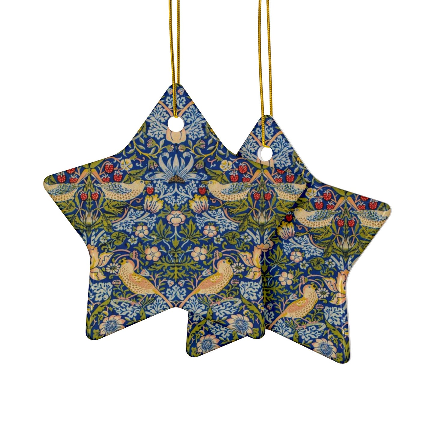 Ceramic Christmas Ornaments inspired by William Morris - Strawberry Thief Collection (Indigo) - Double Sided Print: 1pc, 3pcs, 5pcs, 10pcs