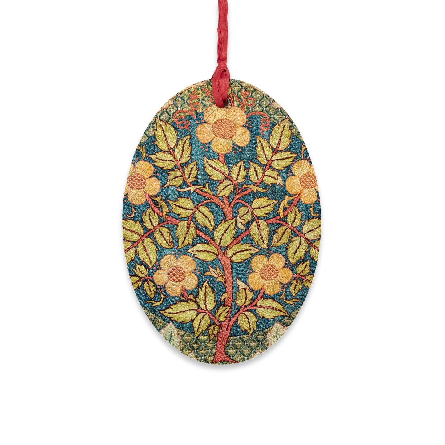 Wooden Christmas Ornaments inspired by William Morris - Rose Wreath Collection