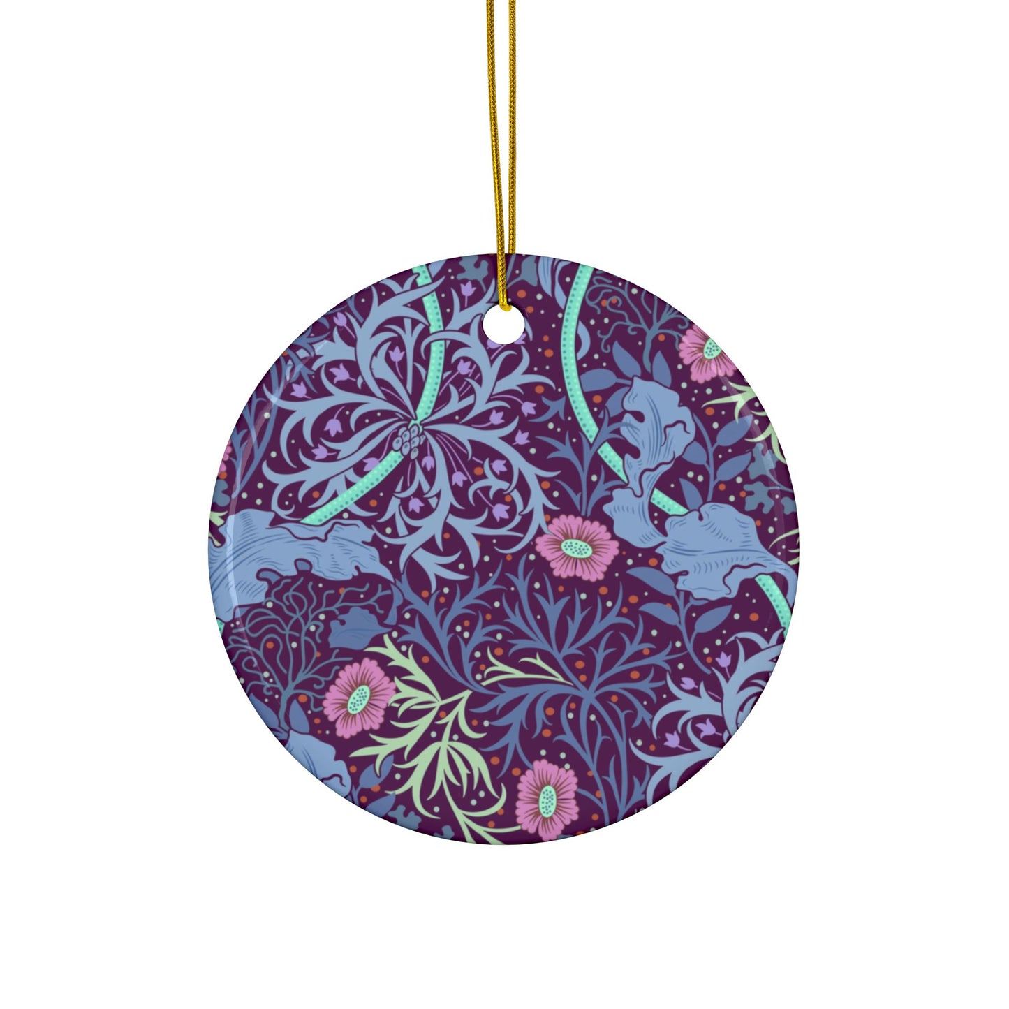 Ceramic Christmas Ornaments inspired by William Morris - Seaweed Collection (Pink Flower) - Double Sided Print: 1pc, 3pcs, 5pcs, 10pcs