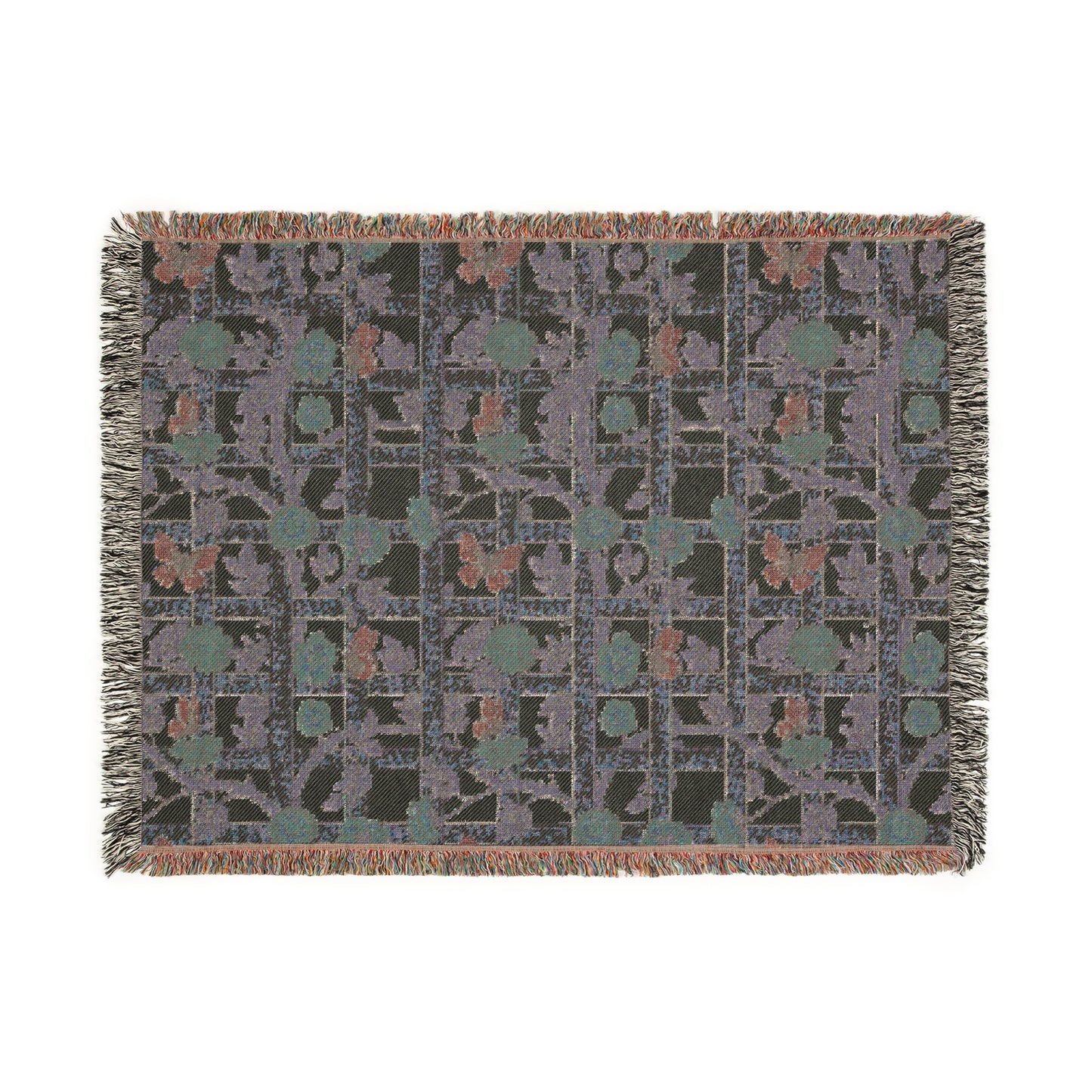 Woven Cotton Blanket inspired by William Morris - Trelis Collection