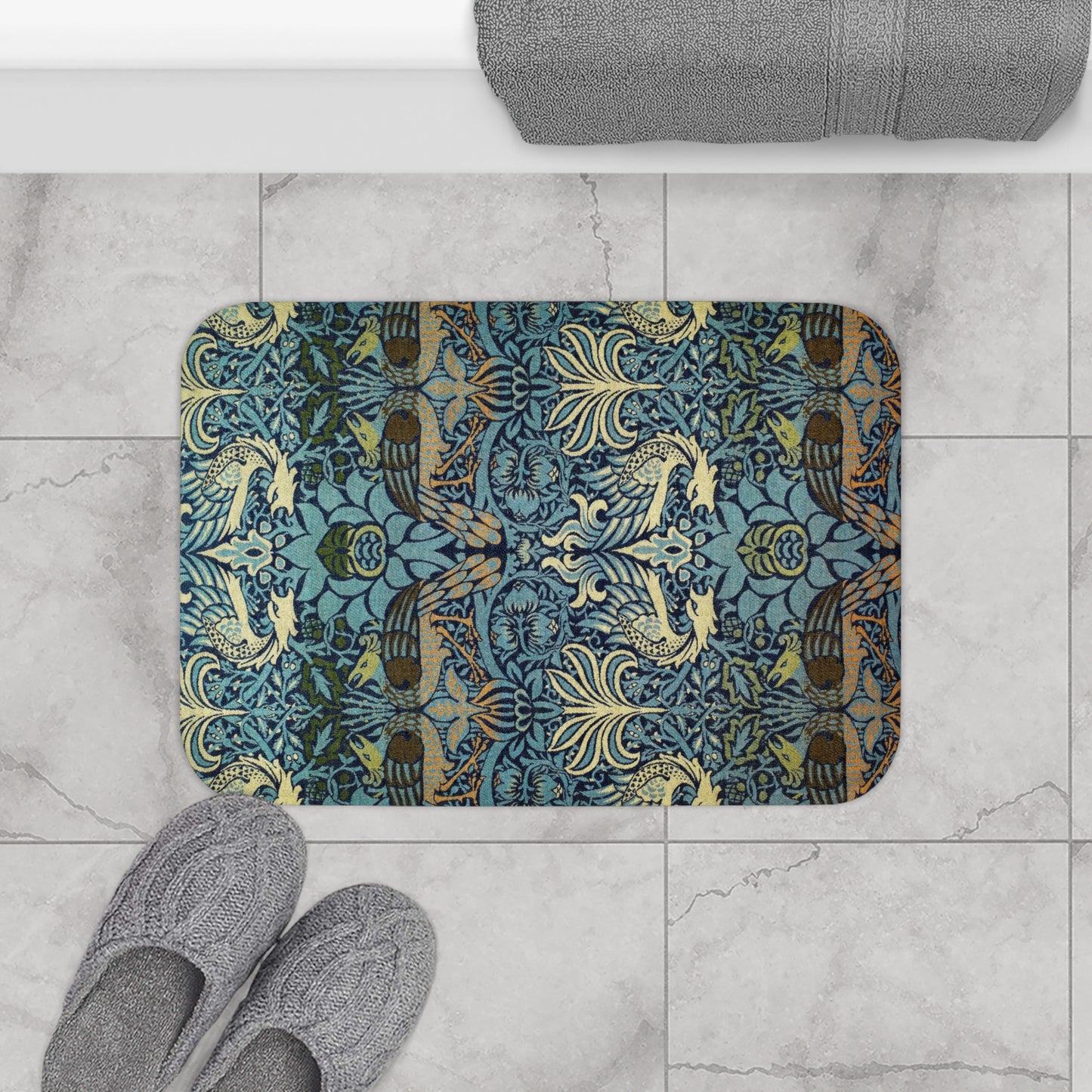 Bath Mat inspired by William Morris - Peacock and Dragon Collection