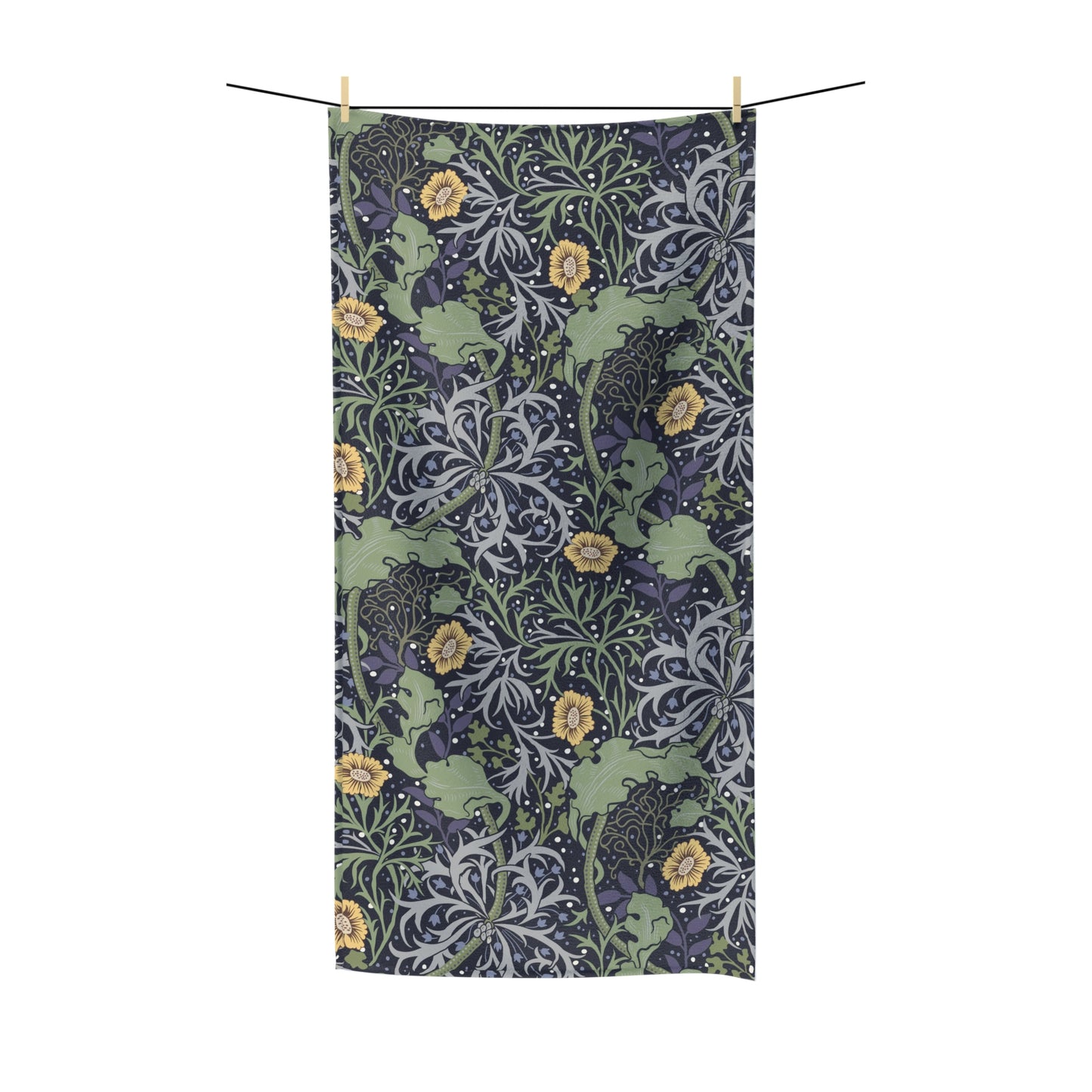 Luxury Polycotton Towel inspired by William Morris - Seaweed Collection (Yellow Flowers)