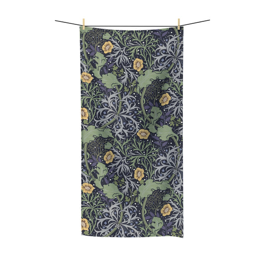 William Morris & Co Luxury Polycotton Towel - Seaweed Collection (Yellow Flowers)