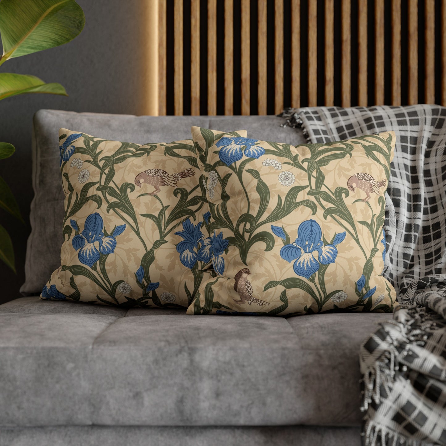 Faux Suede Cushion Cover inspired by William Morris - Blue Iris Collection