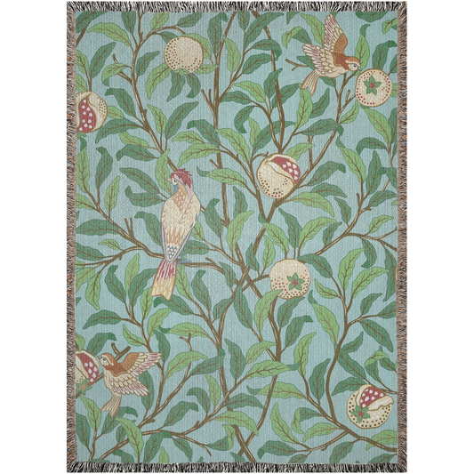 william-morris-co-woven-cotton-blanket-with-fringe-bird-and-pomegranate-collection-tiffany-blue-1
