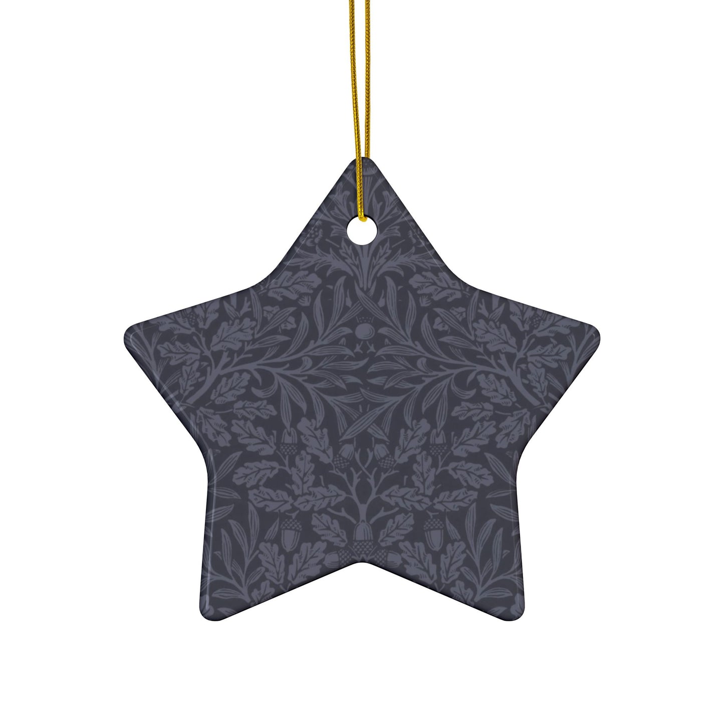 Ceramic Christmas Ornaments inspired by William Morris - Acorn & Oak Leaves (Smoky Blue) Collection - Double Sided Print: 1pc, 3pcs, 5pcs, 10pcs