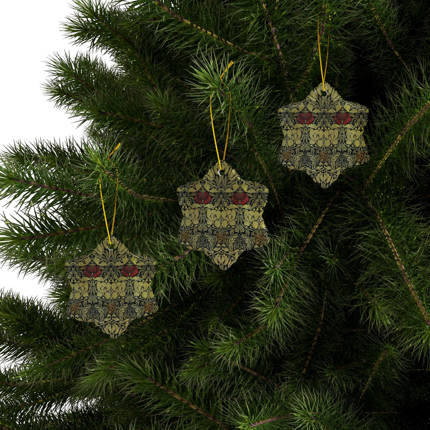 Ceramic Christmas Ornaments inspired by William Morris - Tulip & Rose Collection - Double Sided Print: 1pc, 3pcs, 5pcs, 10pcs