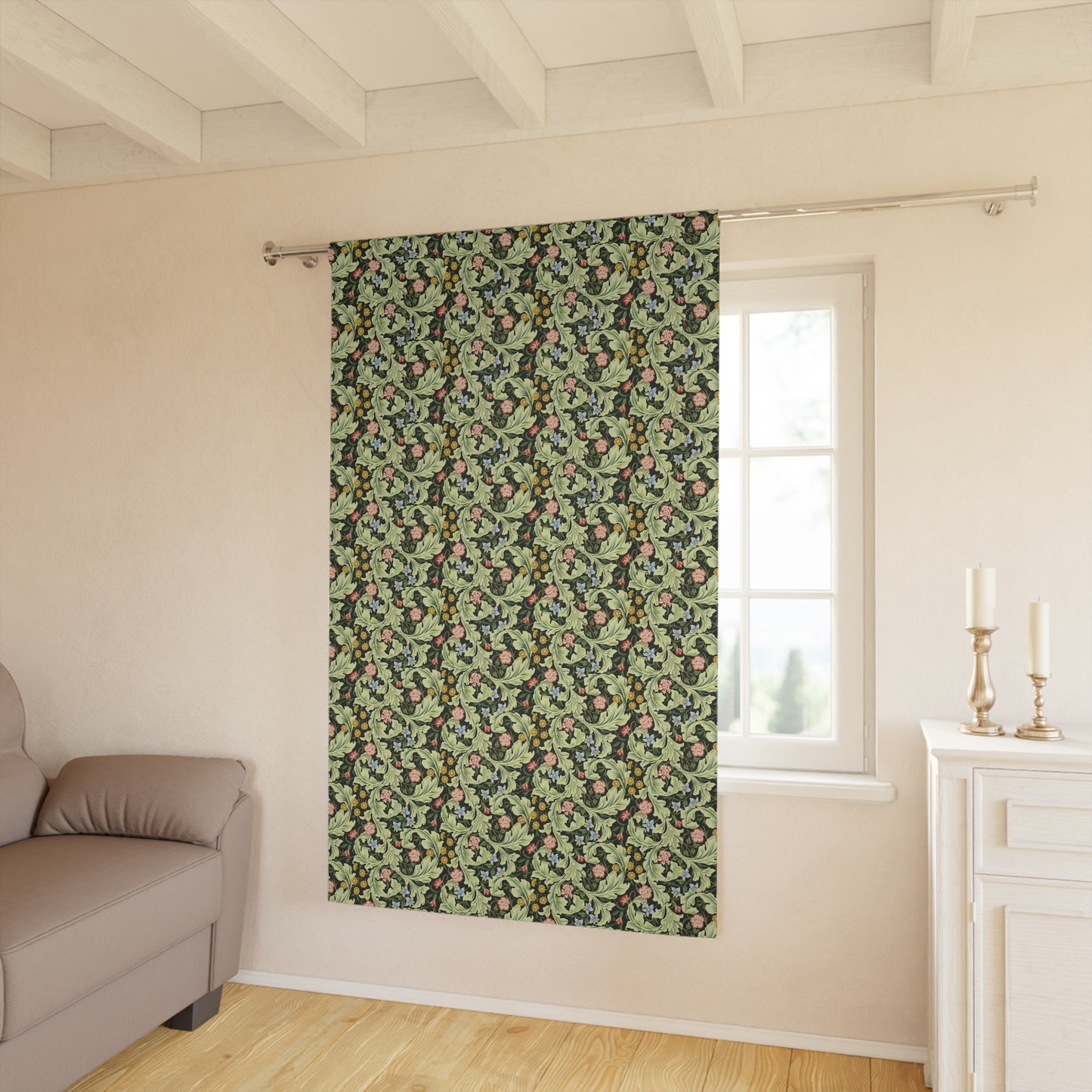 Blackout Window Curtain inspired by William Morris (1 Piece) - Leicester Collection (Green)