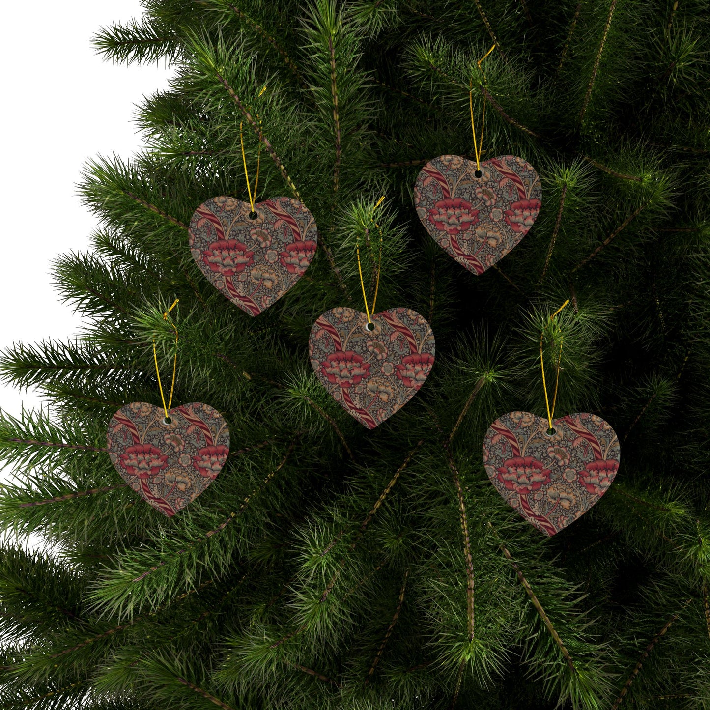 Ceramic Christmas Ornaments inspired by William Morris - Wandle Collection (Red) - Double Sided Print: 1pc, 3pcs, 5pcs, 10pcs
