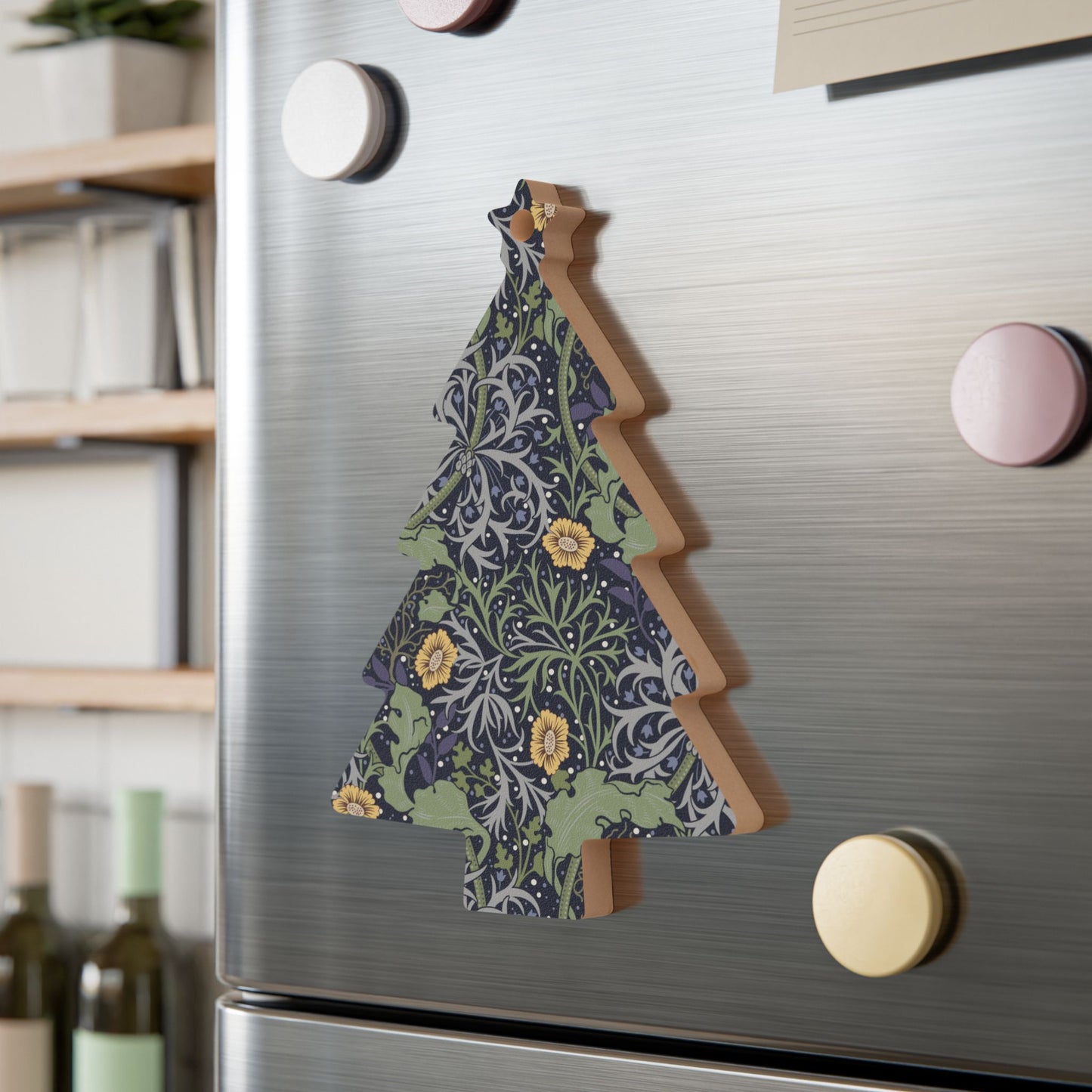 Wooden Christmas Ornaments inspired by William Morris - Seaweed Collection (Yellow Flower)