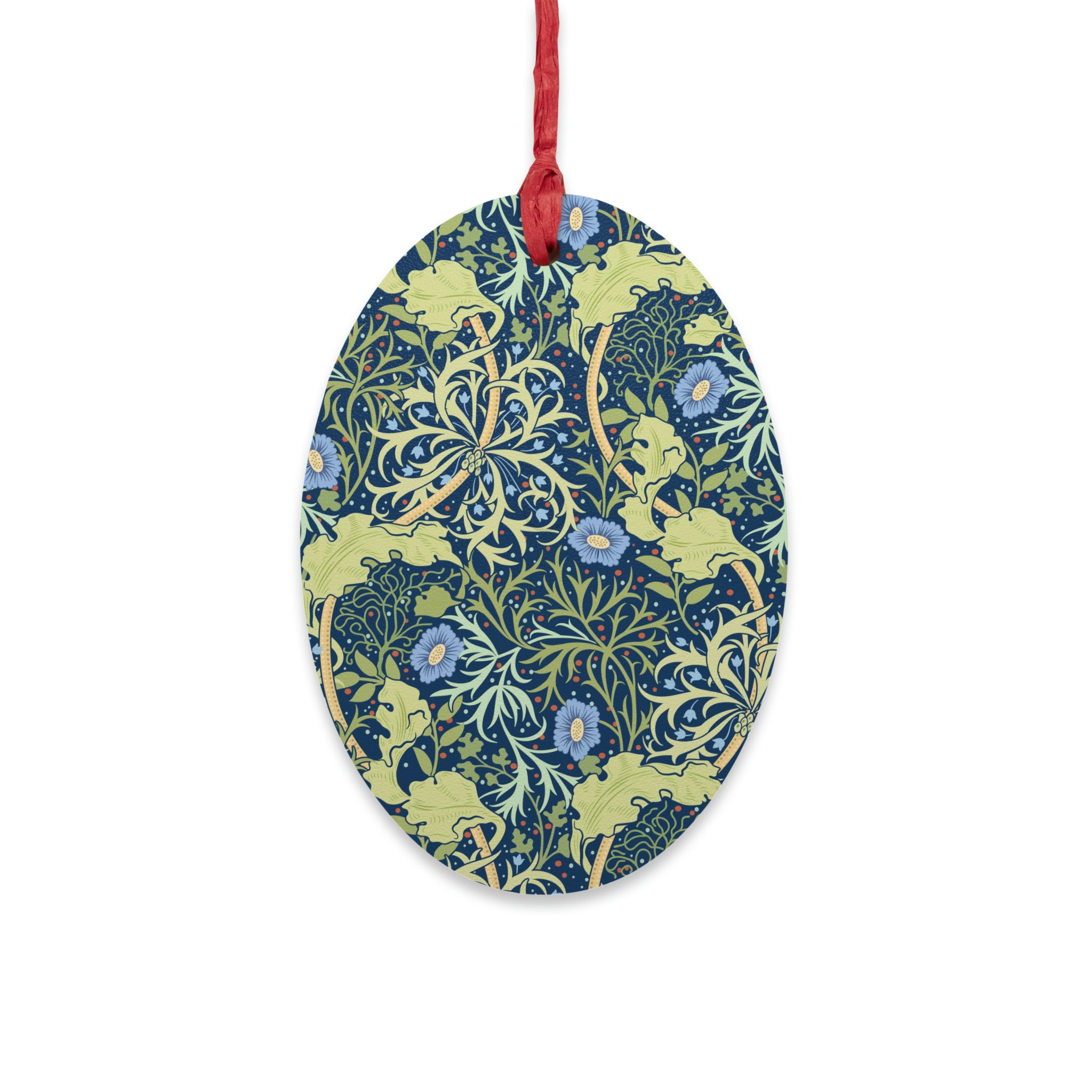 Wooden Christmas Ornaments by William Morris - Seaweed (Blue
