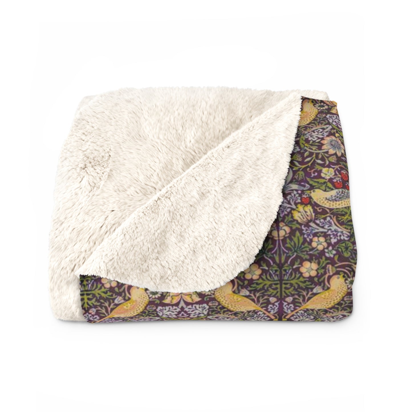 Sherpa Fleece Blanket inspired by William Morris - Strawberry Thief Collection (Damson)