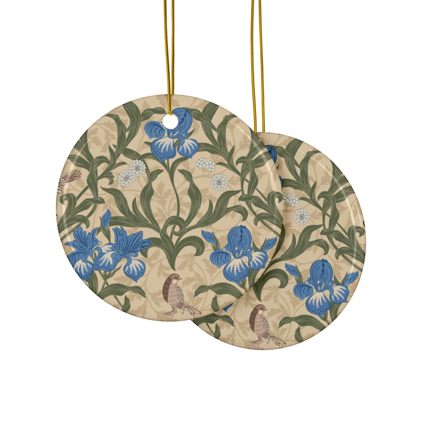 Ceramic Christmas Ornaments inspired by William Morris - Blue Iris Collection - Double Sided Print: 1pc, 3pcs, 5pcs, 10pcs