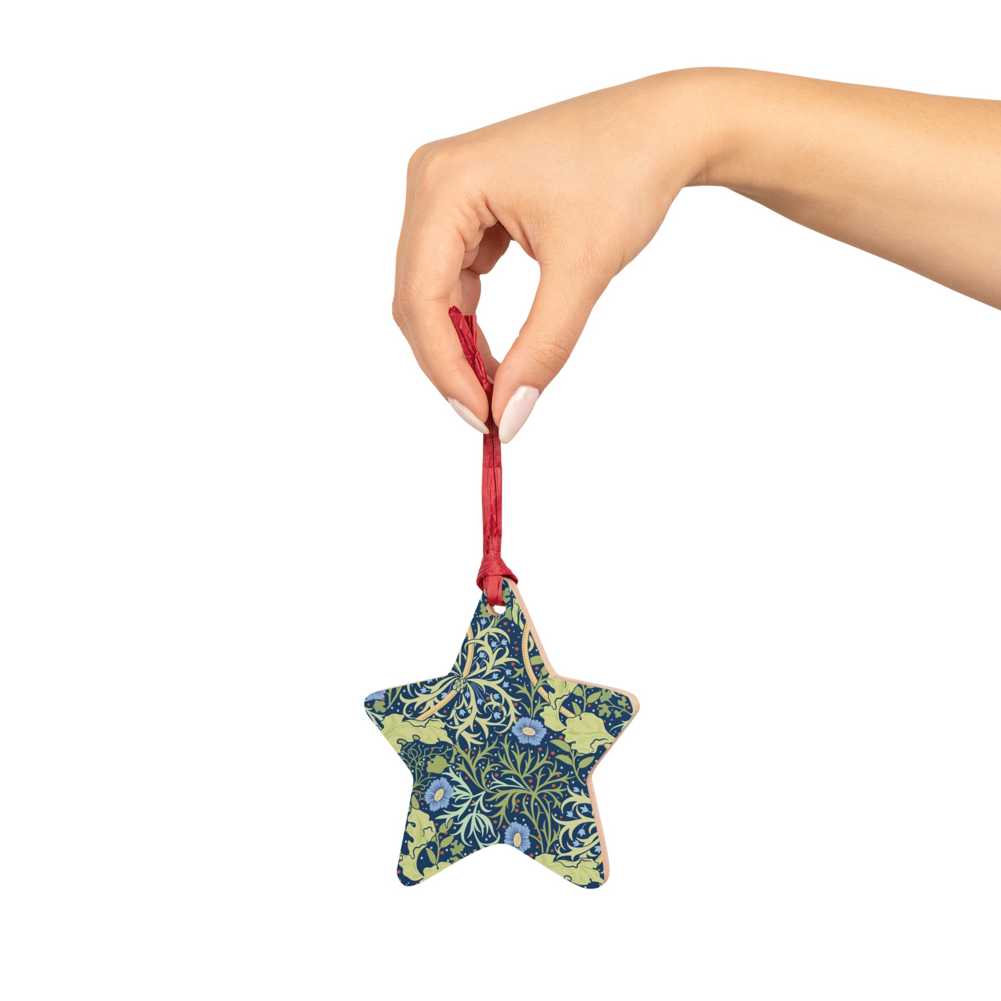 Wooden Christmas Ornaments by William Morris - Seaweed (Blue