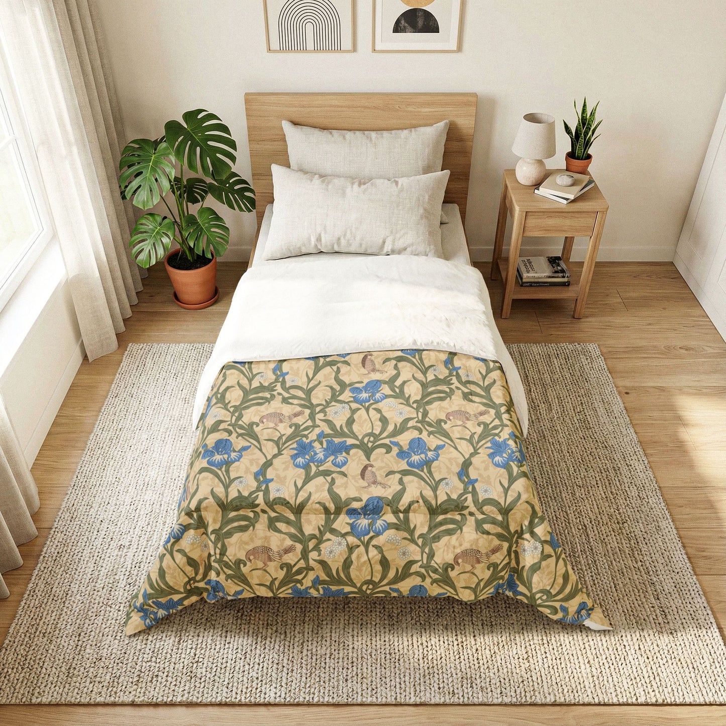 Cotton Comforter inspired by William Morris - Blue Iris Collection