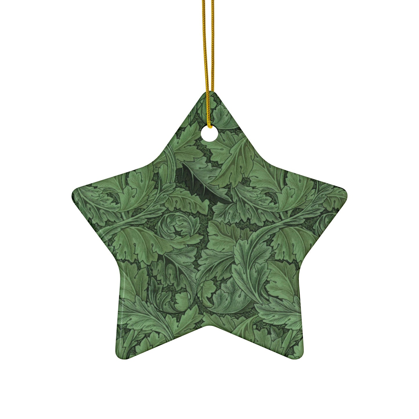 Ceramic Christmas Ornaments inspired by William Morris - Acanthus Collection (Green) - Double Sided Print: 1pc, 3pcs, 5pcs, 10pcs