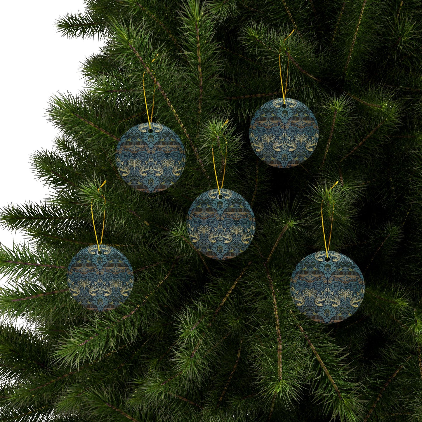 Ceramic Christmas Ornaments inspired by William Morris - Peacock & Dragon Collection - Double Sided Print: 1pc, 3pcs, 5pcs, 10pcs
