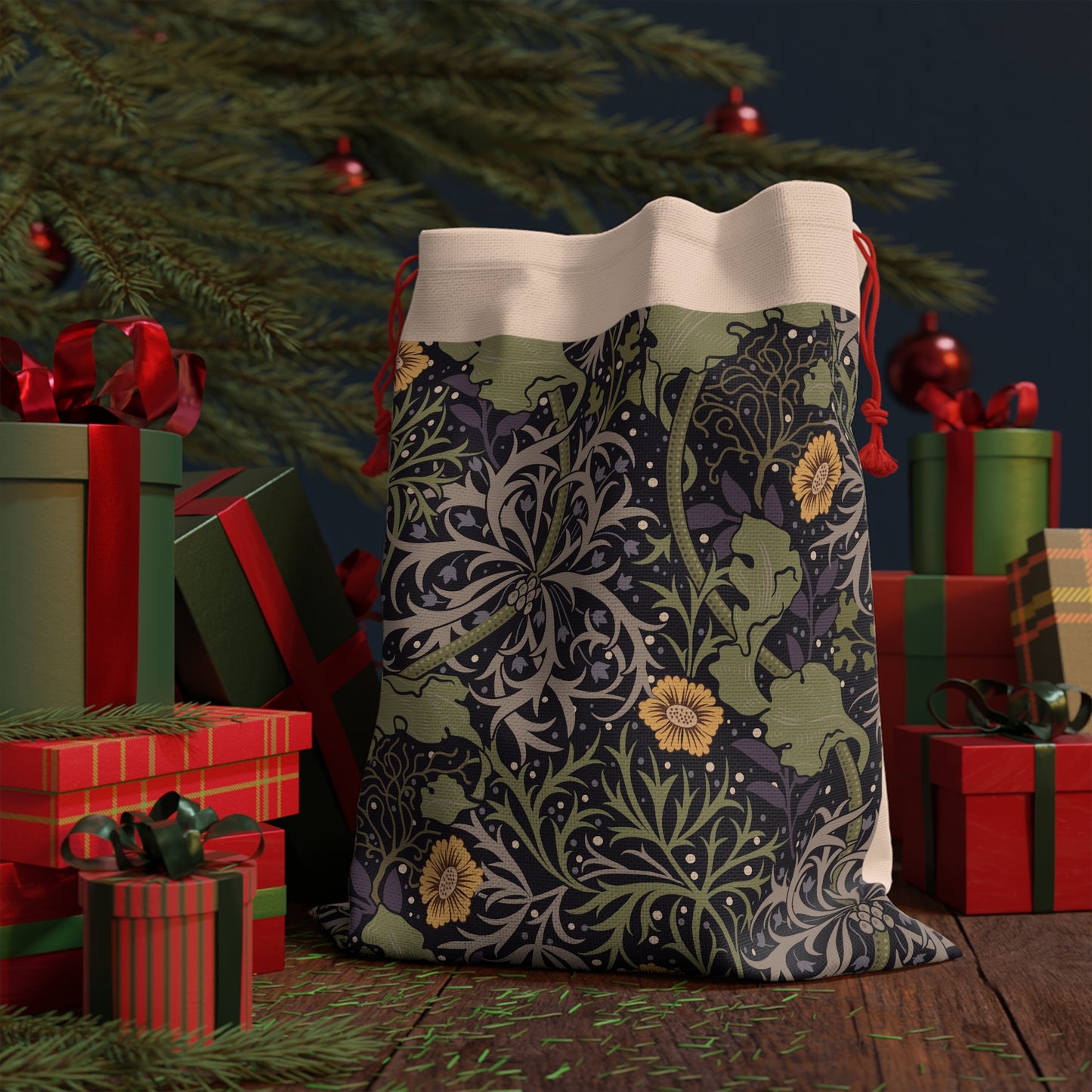 christmas-santa-sack-william-morris-seaweed-collection-yellow-flower-3