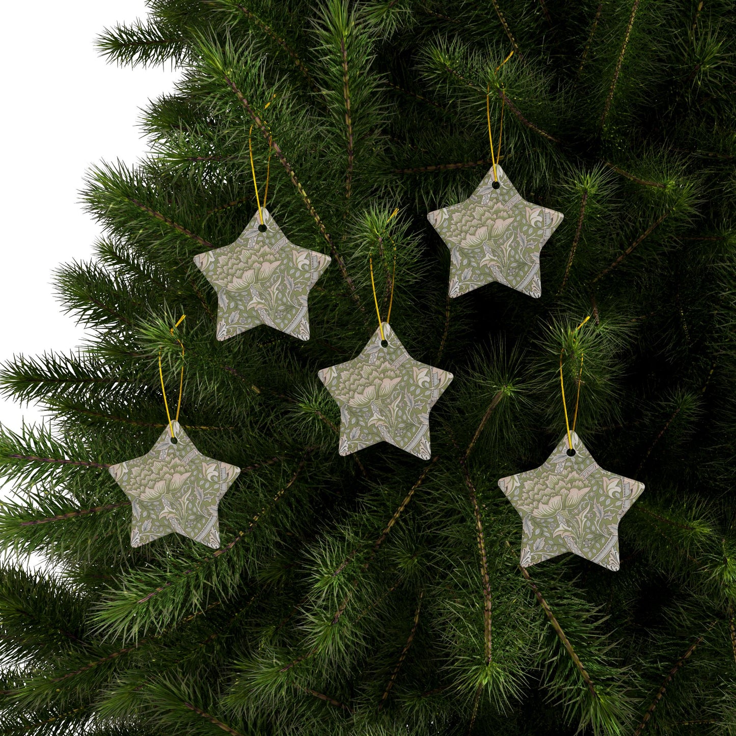 Ceramic Christmas Ornaments inspired by William Morris - Windrush Collection (Brook) - Double Sided Print: 1pc, 3pcs, 5pcs, 10pcs
