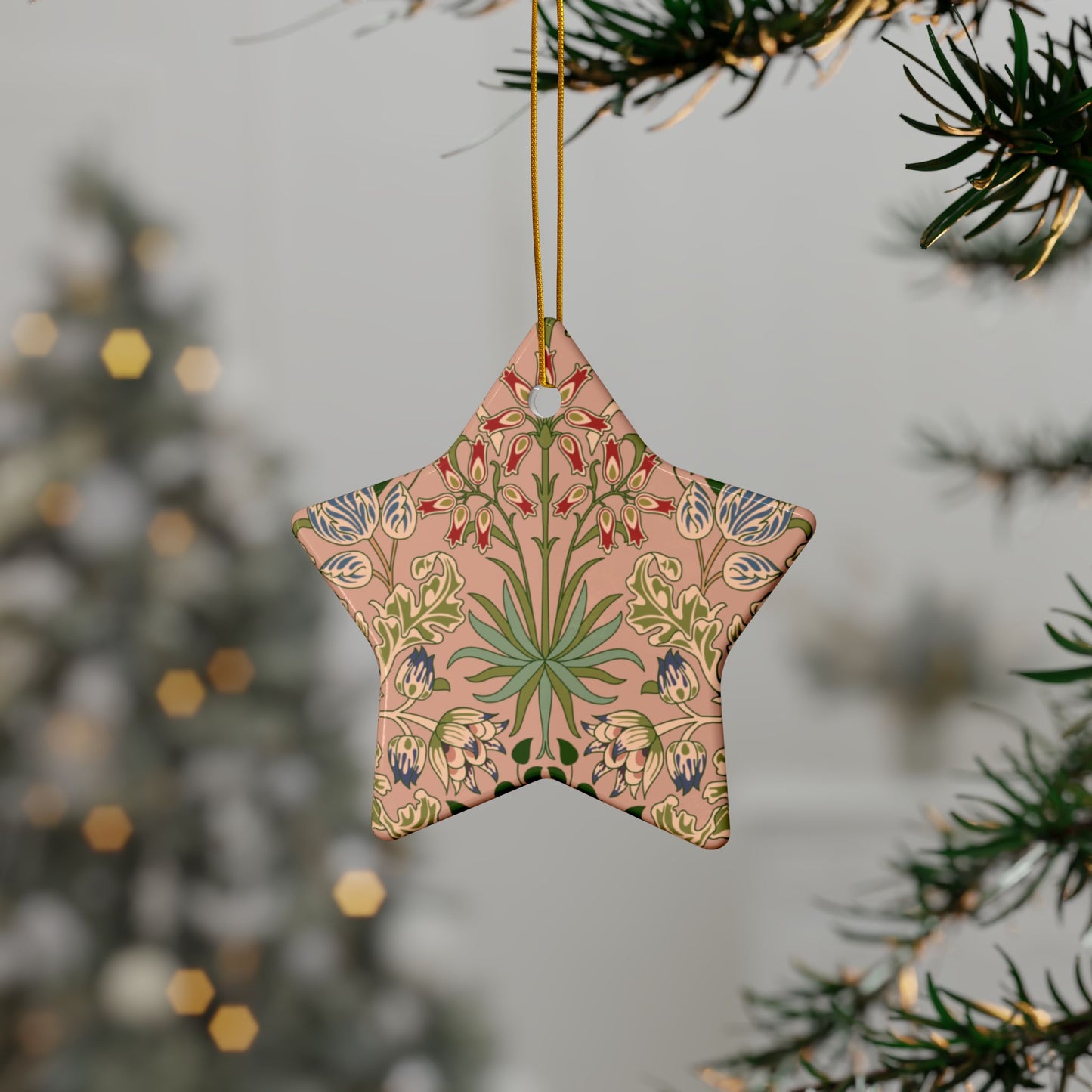 Ceramic Christmas Ornaments inspired by William Morris - Hyacinth Collection (Blossom) - Double Sided Print: 1pc, 3pcs, 5pcs, 10pcs