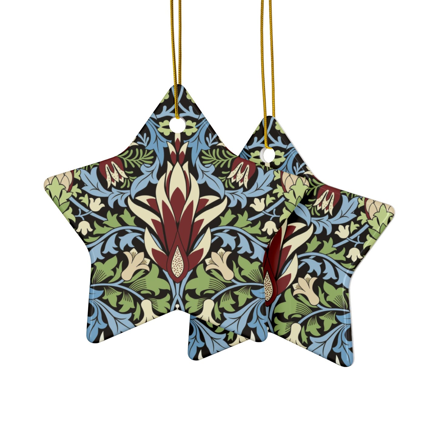 Ceramic Christmas Ornaments inspired by William Morris - Snakeshead Collection - Double Sided Print: 1pc, 3pcs, 5pcs, 10pcs