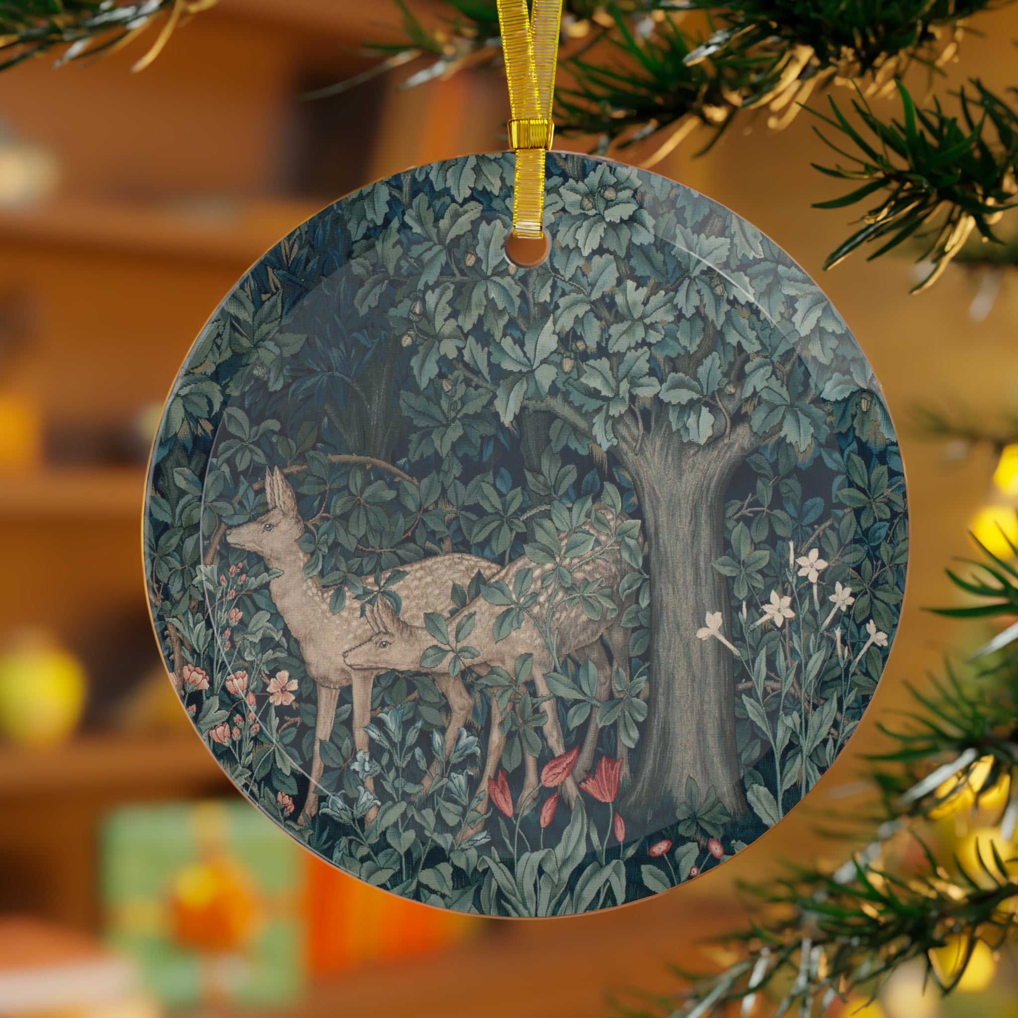 William Morris Christmas Glass Ornament - Green Forest (Dear Left 