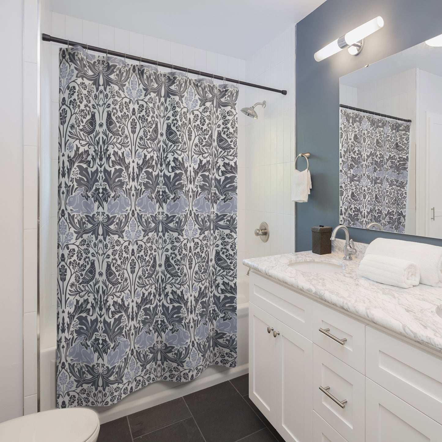 Shower Curtain inspired by William Morris - Brer Rabbit Collection (Grey)