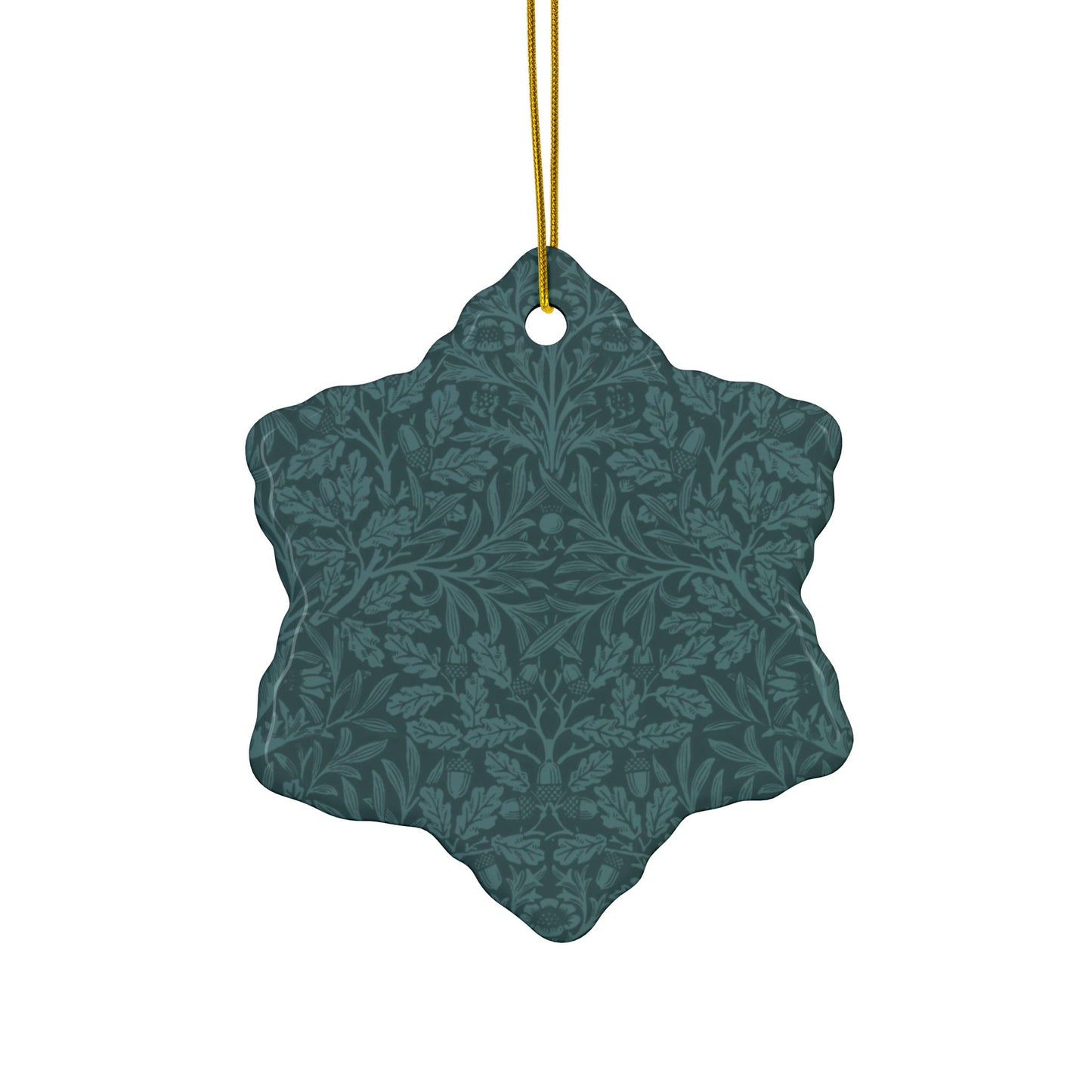 Ceramic Christmas Ornaments inspired by William Morris - Acorn & Oak Leaves (Teal) Collection - Double Sided Print: 1pc, 3pcs, 5pcs, 10pcs