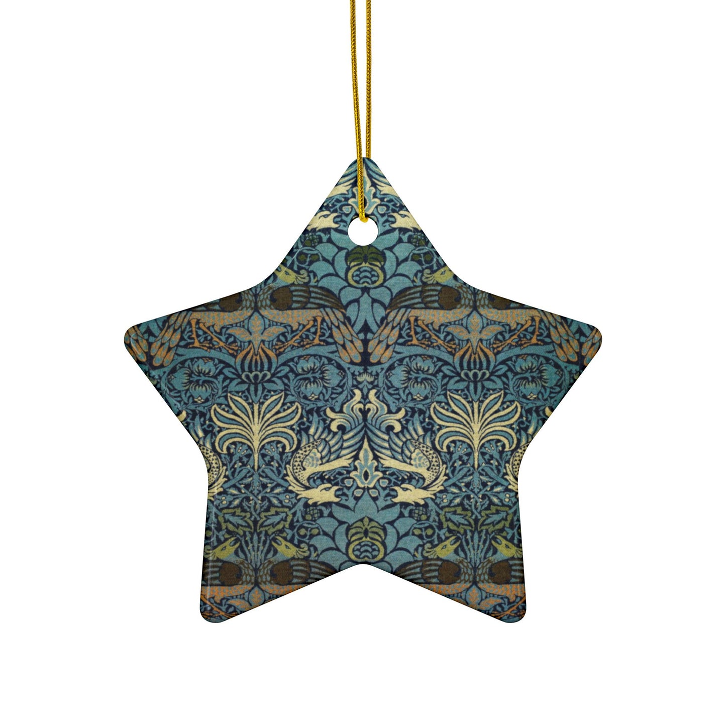 Ceramic Christmas Ornaments inspired by William Morris - Peacock & Dragon Collection - Double Sided Print: 1pc, 3pcs, 5pcs, 10pcs
