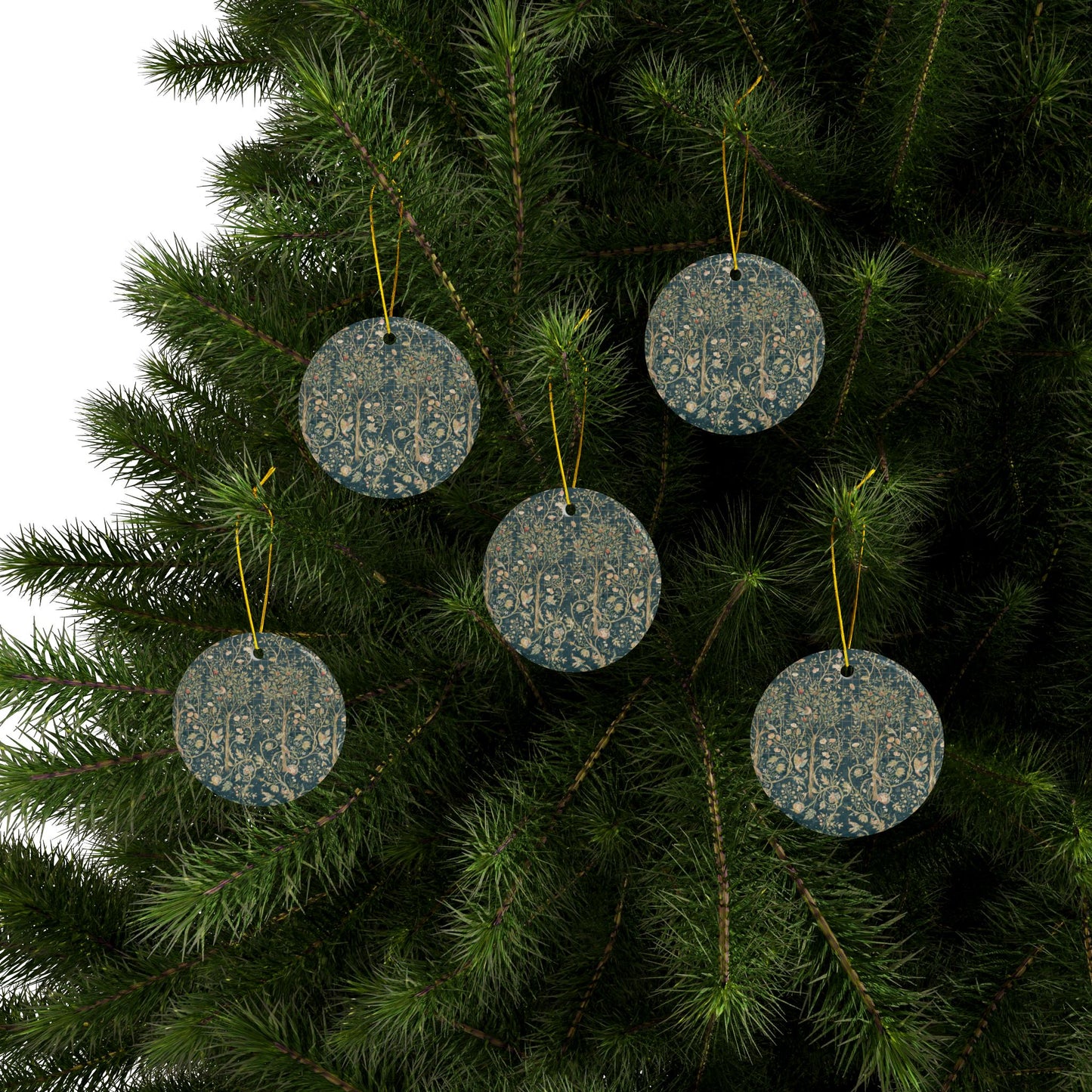 Ceramic Christmas Ornaments inspired by William Morris - Melsetter Collection (Evergreen Teal) - Double Sided Print: 1pc, 3pcs, 5pcs, 10pcs