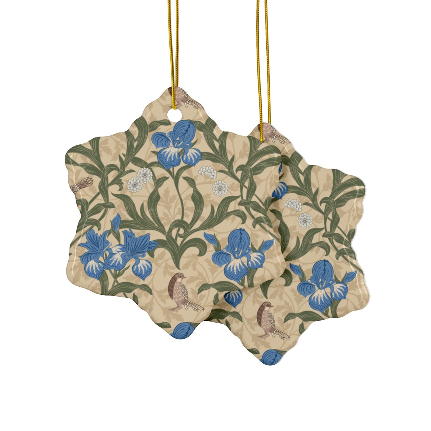 Ceramic Christmas Ornaments inspired by William Morris - Blue Iris Collection - Double Sided Print: 1pc, 3pcs, 5pcs, 10pcs