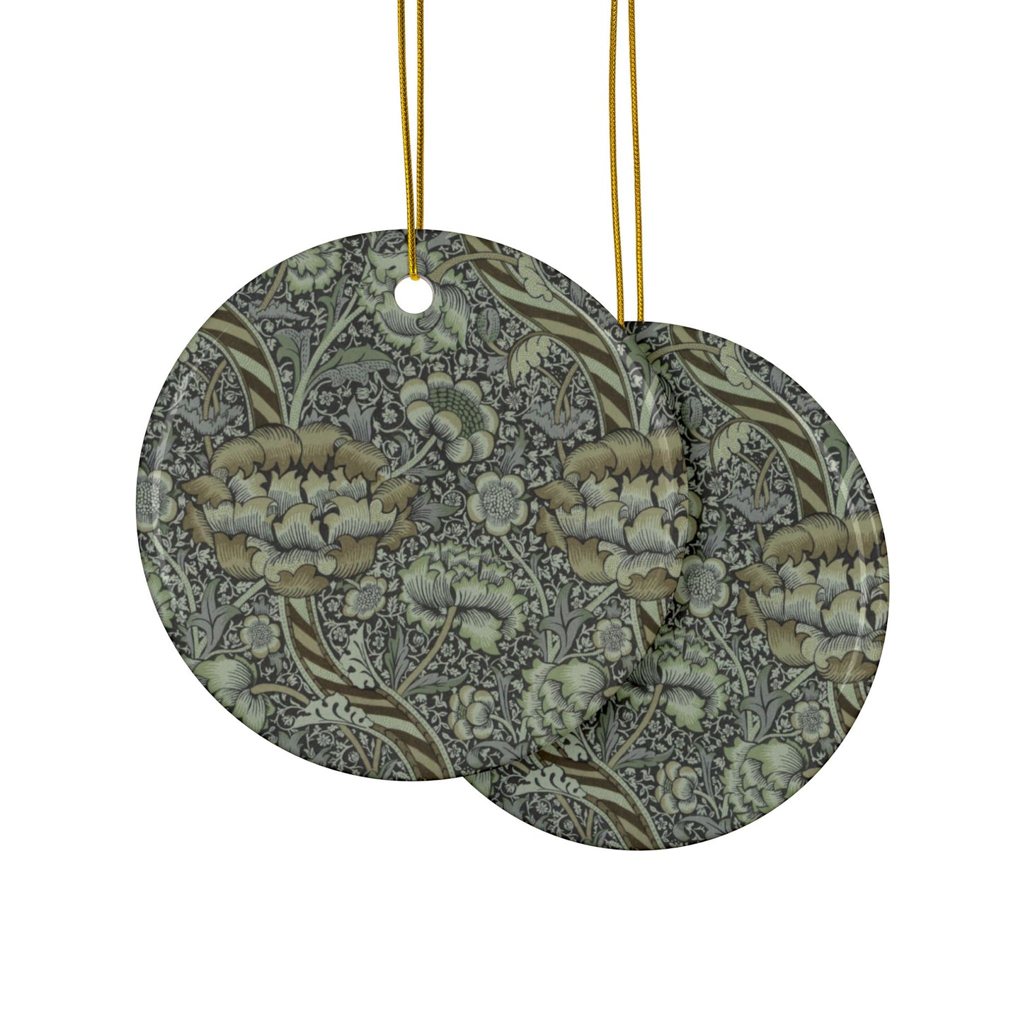 Ceramic Christmas Ornaments inspired by William Morris - Wandle Collection (Grey) - Double Sided Print: 1pc, 3pcs, 5pcs, 10pcs