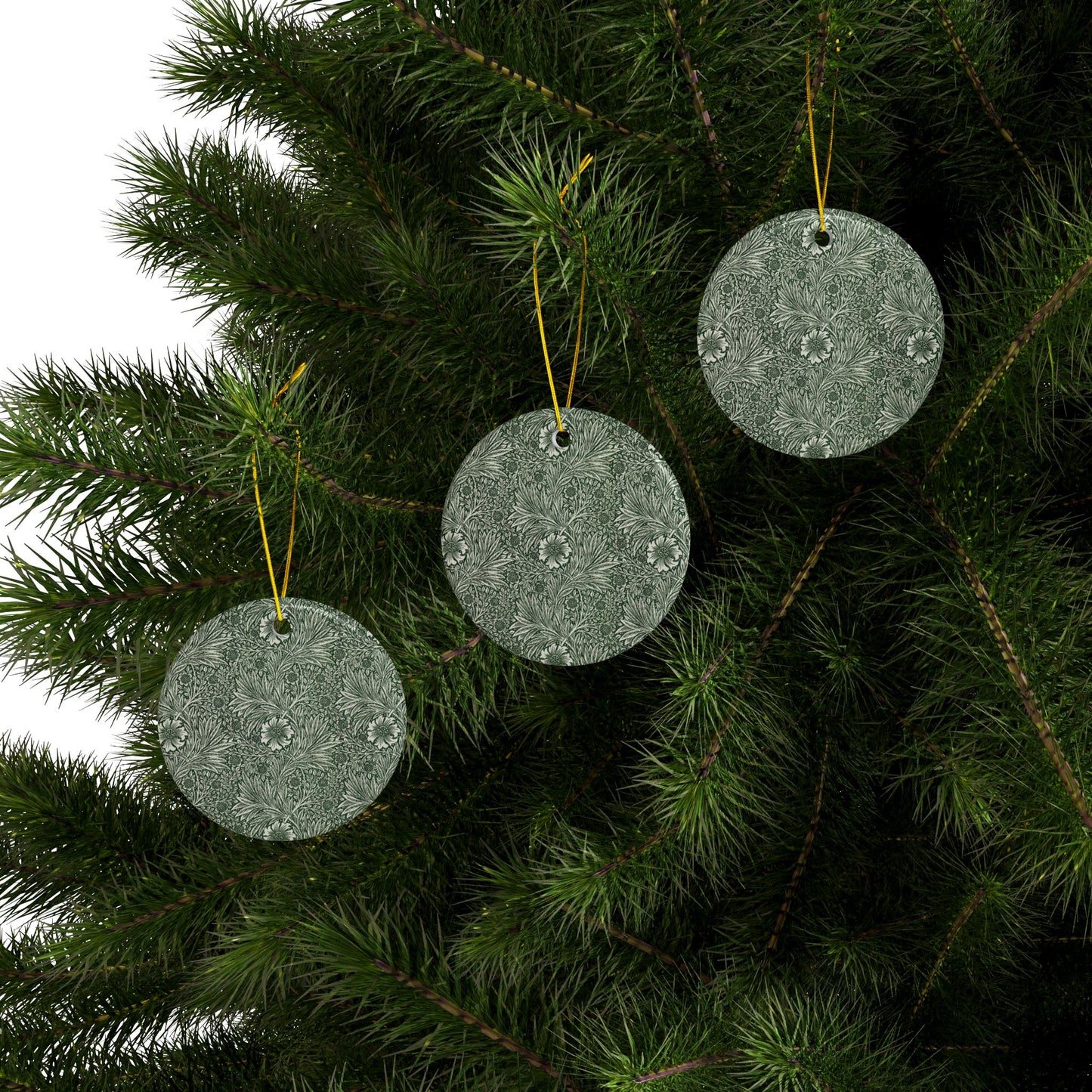 Ceramic Christmas Ornaments inspired by William Morris - Marigold Collection - Double Sided Print: 1pc, 3pcs, 5pcs, 10pcs