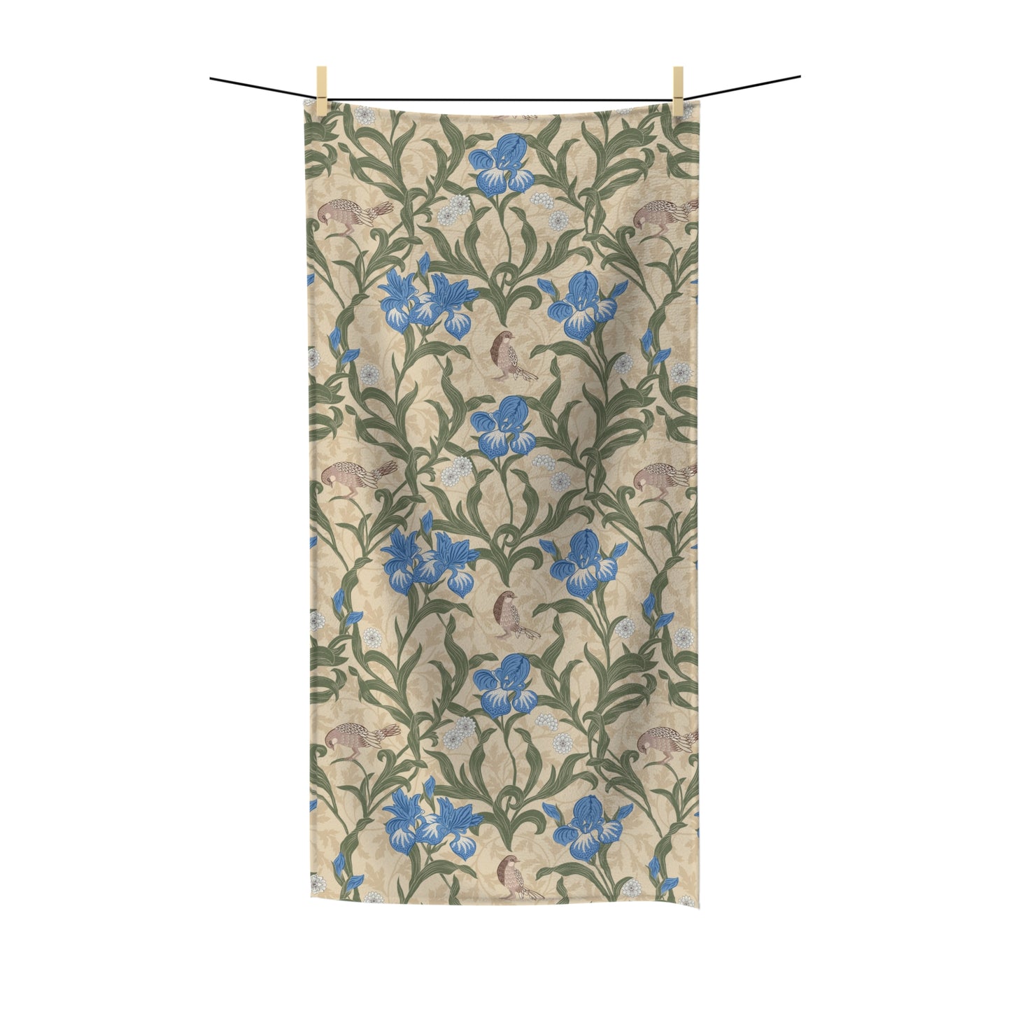 Luxury Polycotton Towel inspired by William Morris - Blue Iris Collection