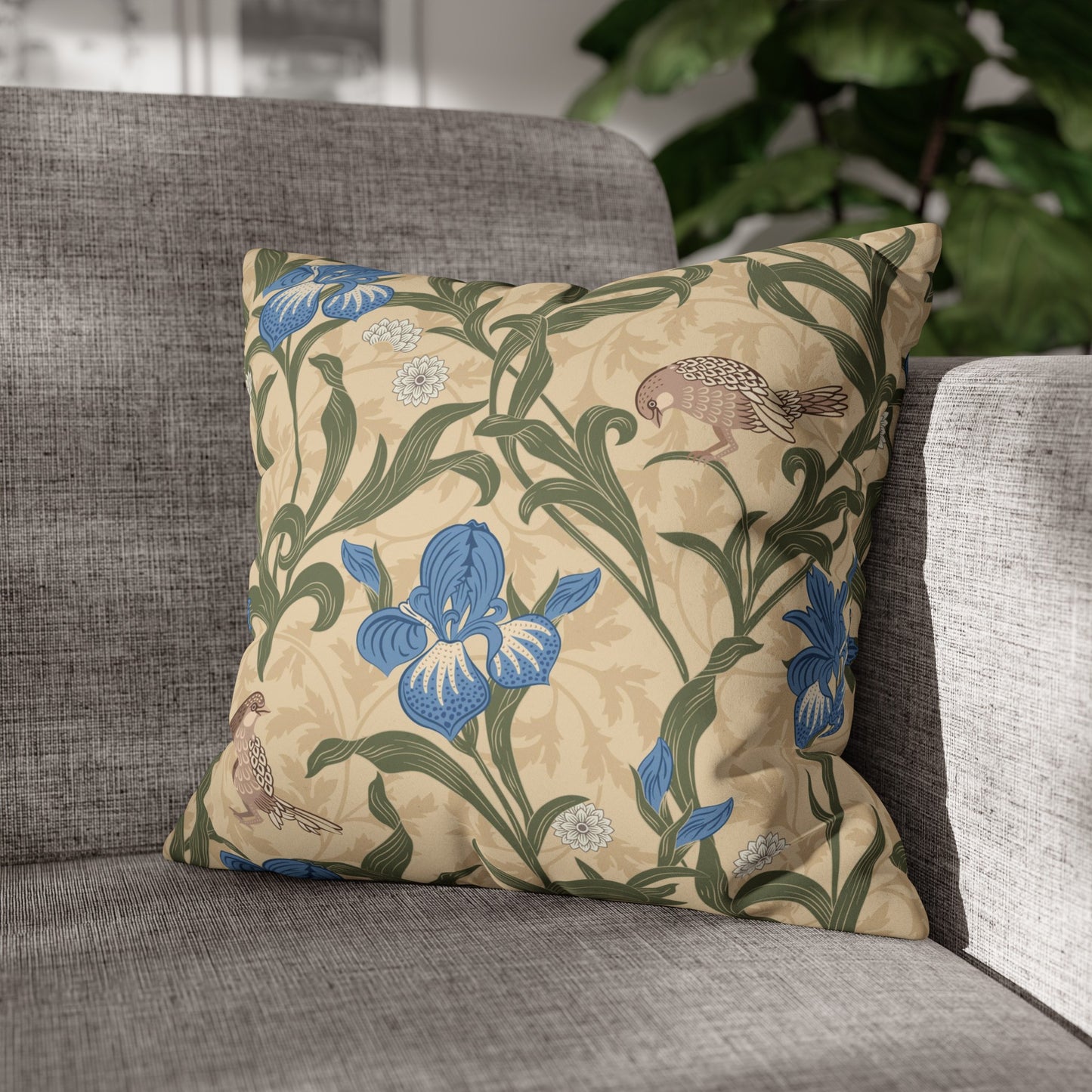 Faux Suede Cushion Cover inspired by William Morris - Blue Iris Collection