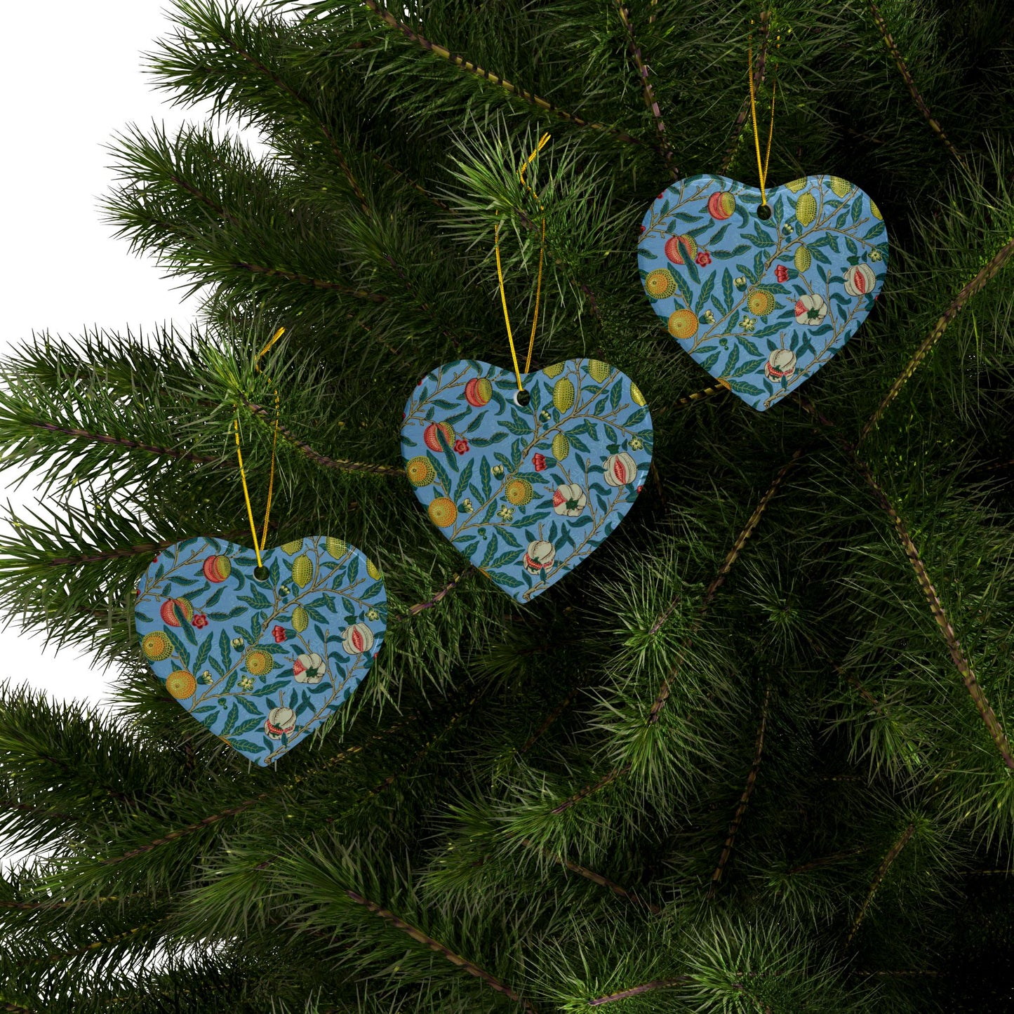 Ceramic Christmas Ornaments inspired by William Morris - Four Fruits Collection (Sky) - Double Sided Print: 1pc, 3pcs, 5pcs, 10pcs